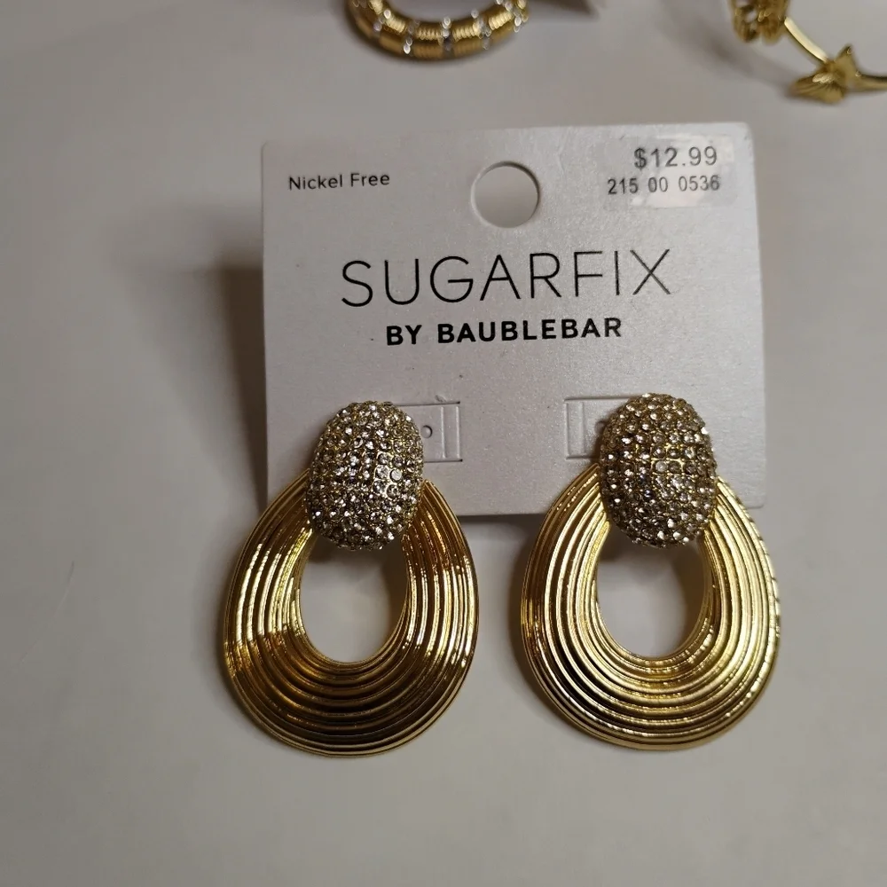 NWT Baublebar Sugarfix Gold Tone‎ Rhinestone Earring Lot